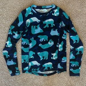 Lands' End Kids Teal and Navy Bear Pattern Thermal Underwear Set